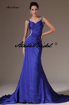 Королевские синие расшитые бисером шифоновые платья для выпускного вечера, длинные вечерние платья в стиле русалки, майка